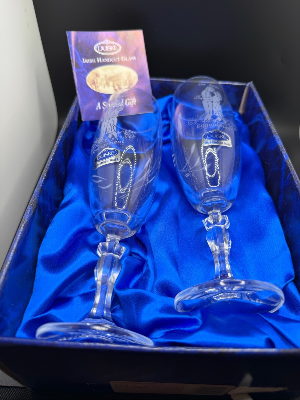 Duiske Irish Handcut Glass Engagement Flutes - Clear Crystal (Pair)